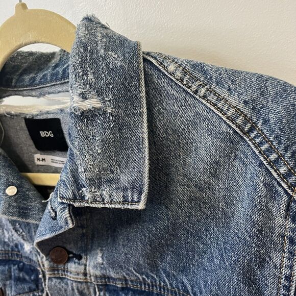 BDG Urban Outfitters Jean Jacket Distressed Cropped Grunge 90’s Women’s Medium - Picture 4 of 11